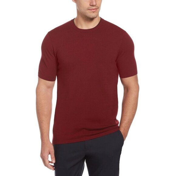 NWT PERRY ELLIS SOLID TECH KNIT SWEATER TEE COLOR CABERNET SIZE S - Picture 1 of 7